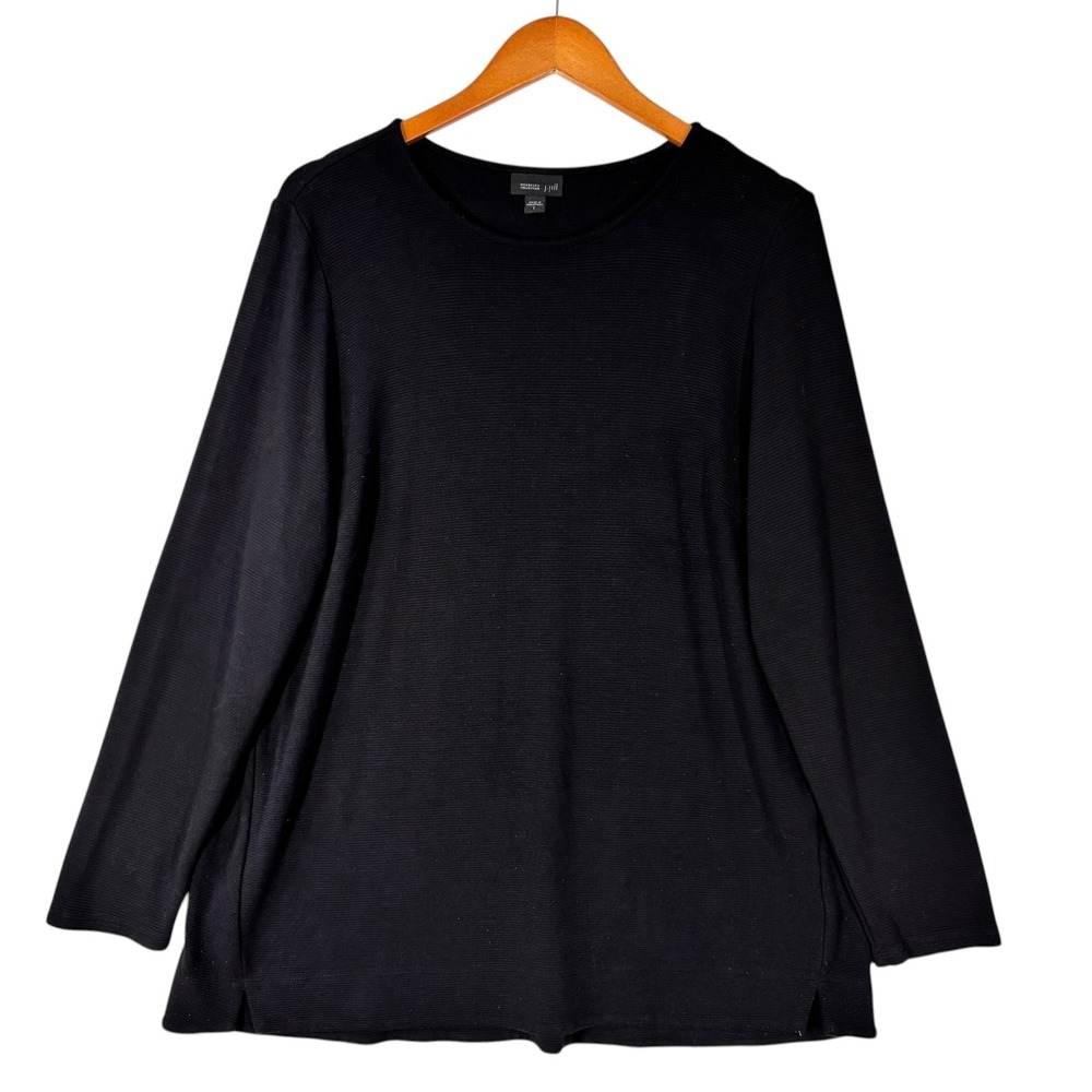 J Jill Top Women Large Black Long Sleeve Textured Knit Wearever Collection Flowy